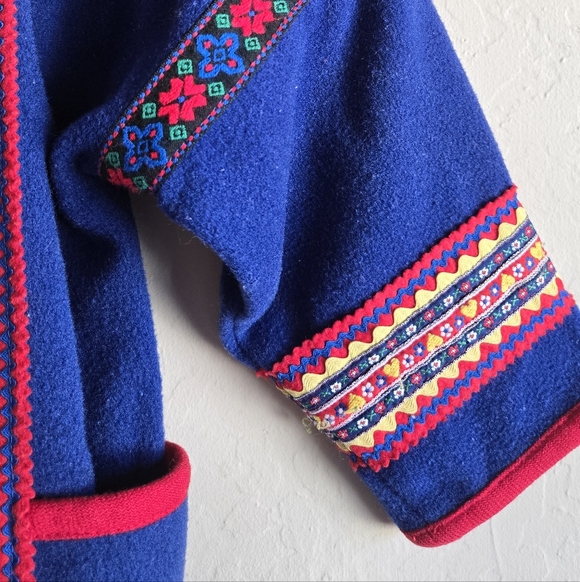 SAMII CLOTHES Gay Ellis Girls Boys Vintage Scandinavian Blue Wool Coat M - Picture 3 of 13